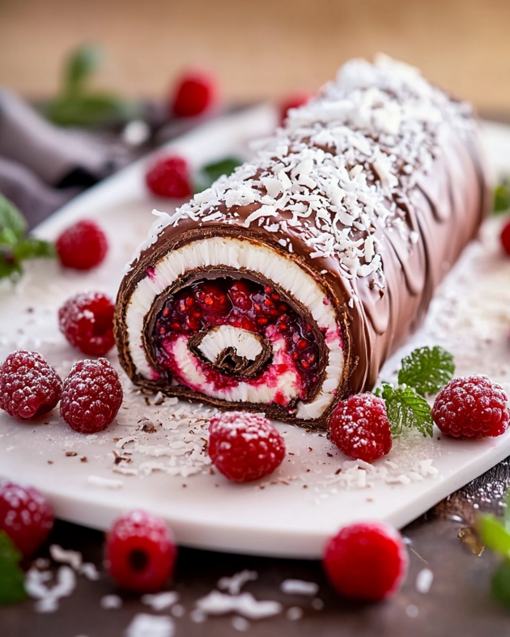 Bûche Légère Chocolat, Coco & Framboises