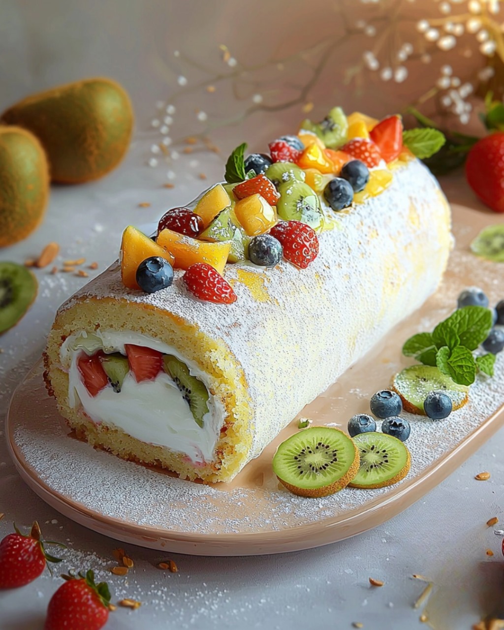 Bûche Aérienne au Yaourt et Fruits Frais