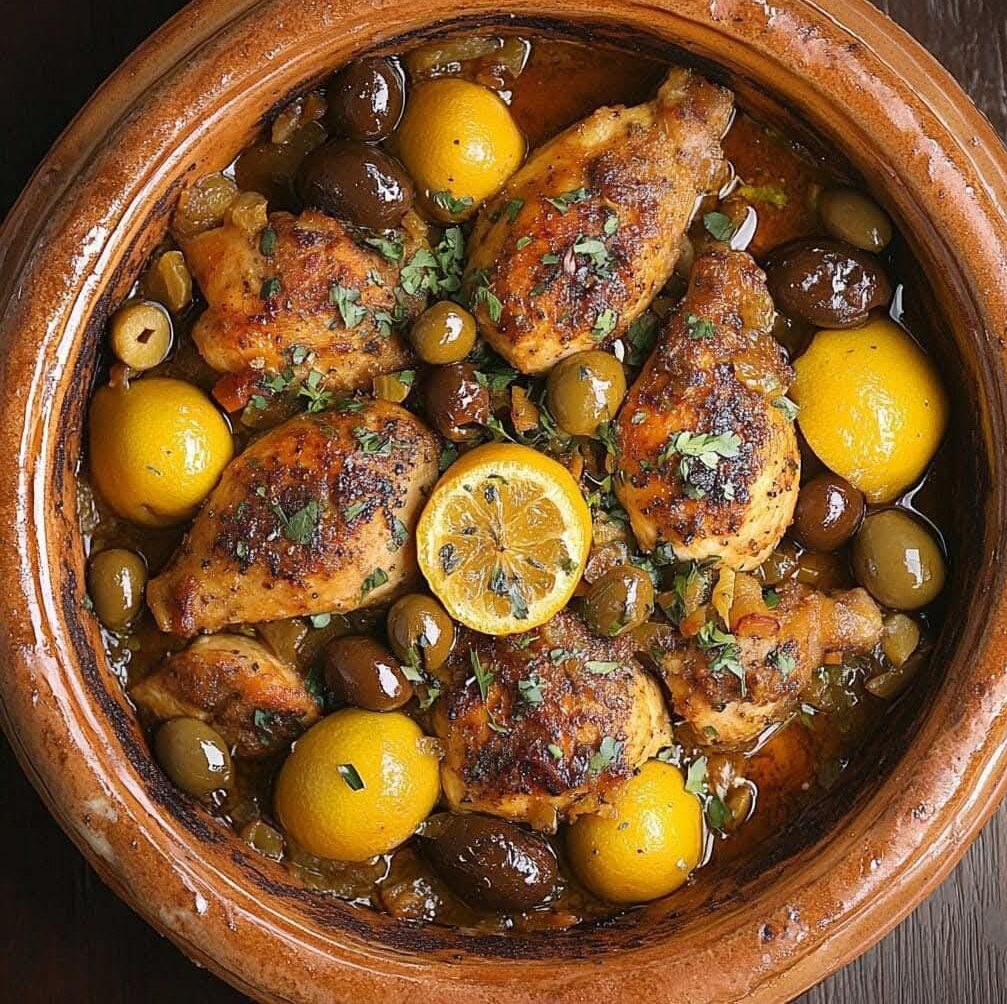 Tajine de poulet citron confit olives