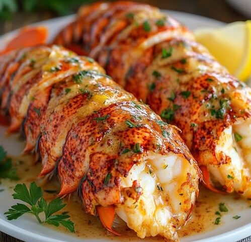 Queues de homard en beurre à l'ail crémeux avec parmesan doré