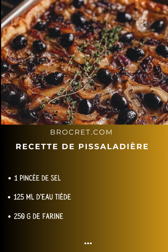 Pissaladière dorée avec oignons confits, anchois et olives noires.