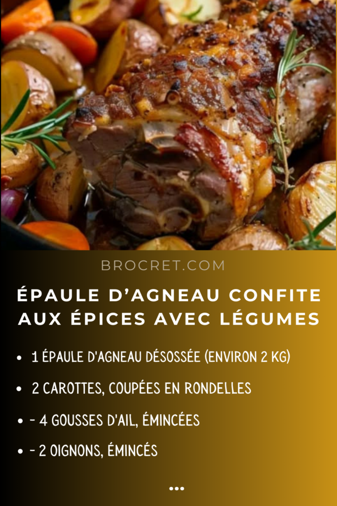 Épaule d’agneau confite aux épices avec légumes