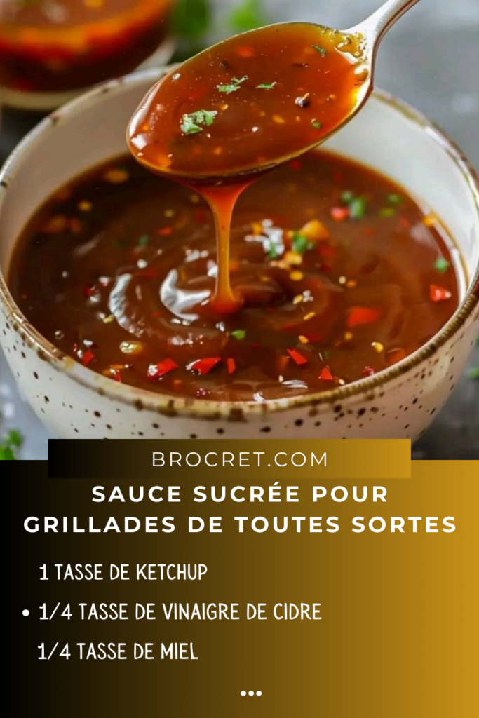 Sauce sucrée maison dans un bol, accompagnée de grillades et d’épices