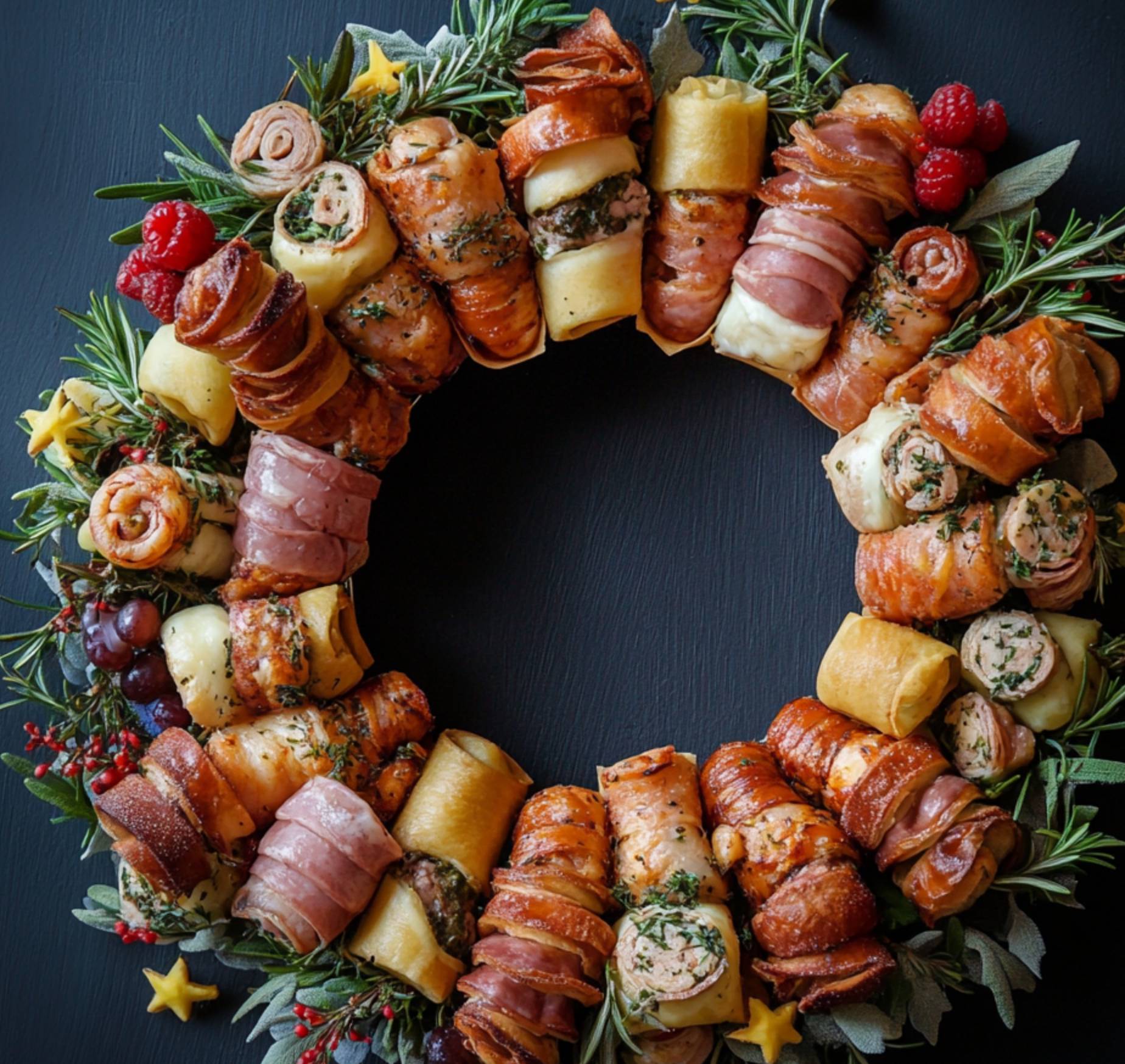 Couronne Festive de Mini Roulés Gourmands Simple