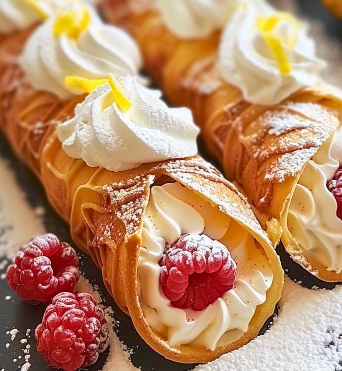 Cannolis à la framboise et au citron meringué Simple