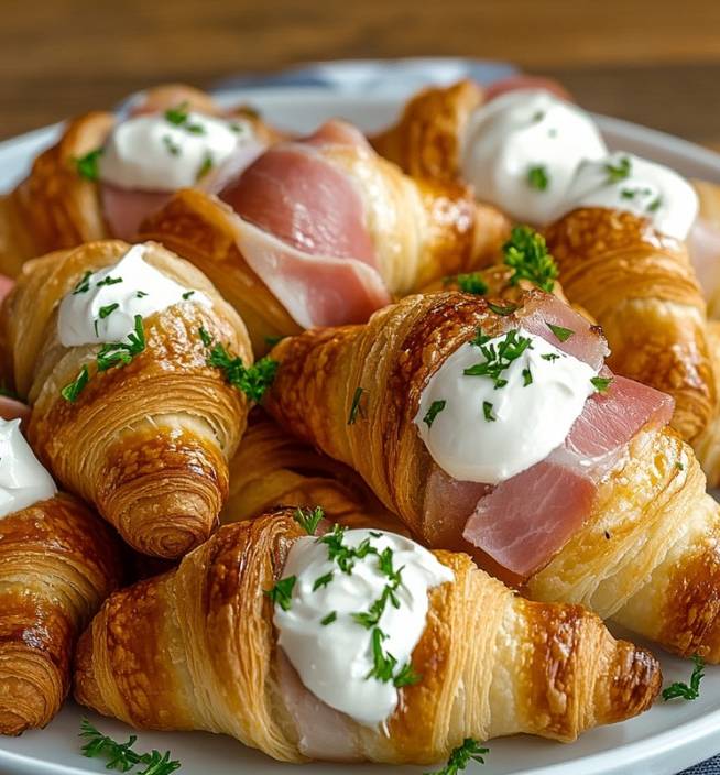 Recette deMini Croissants au Jambon et Fromage avec Crème Fraîche facile