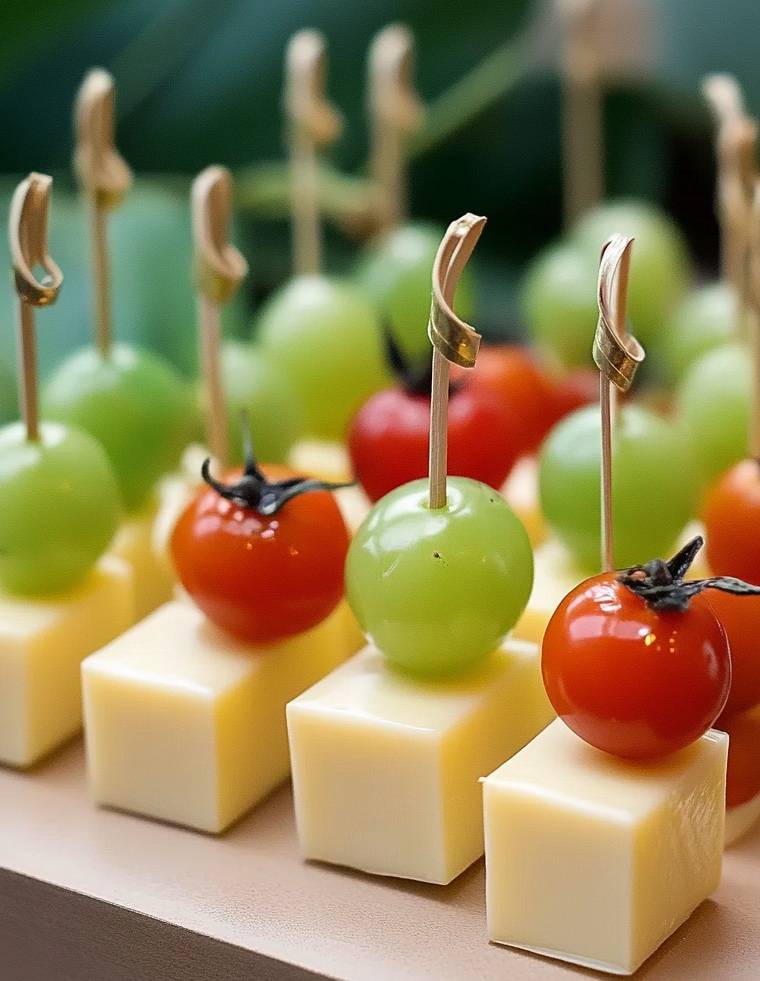 Brochettes Fromage Tomates Cerises et Raisins