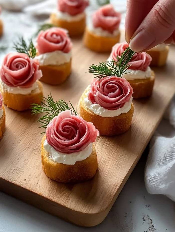 Toasts Roses de Charcuterie et Fromage Frais