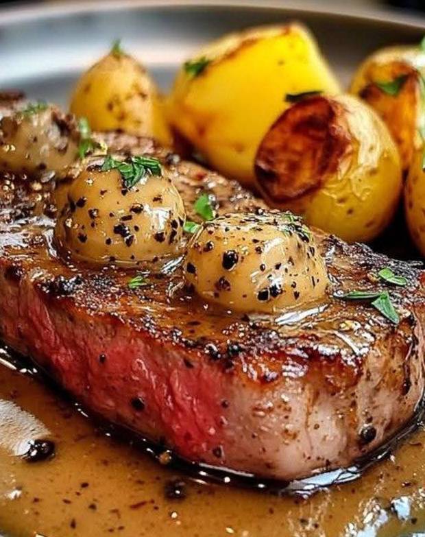 Steak Sauce au Poivre et Pommes de Terre Rôties