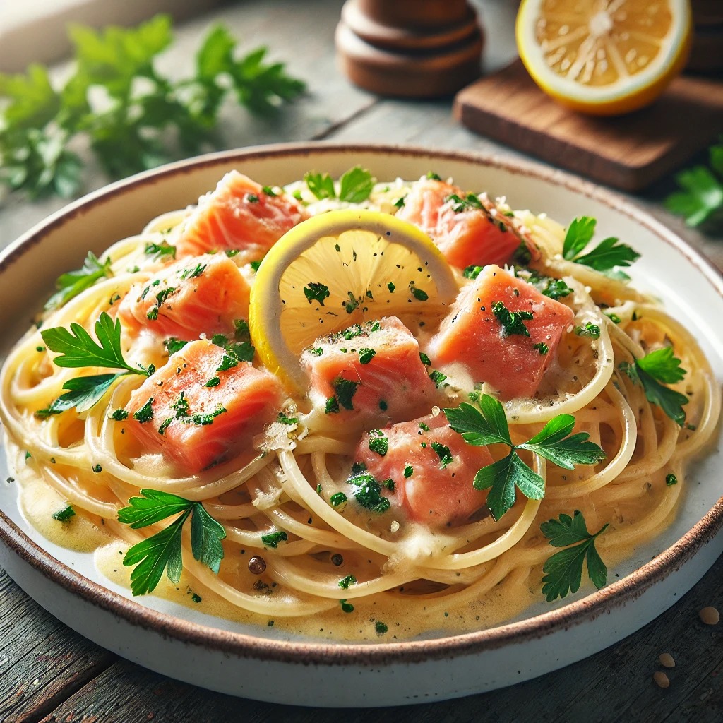 Recette de Spaghettis au saumon crémeux et citron