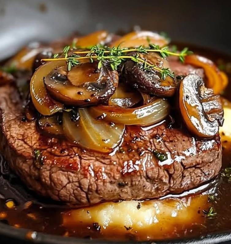 Filet mignon sauce champignons et oignon