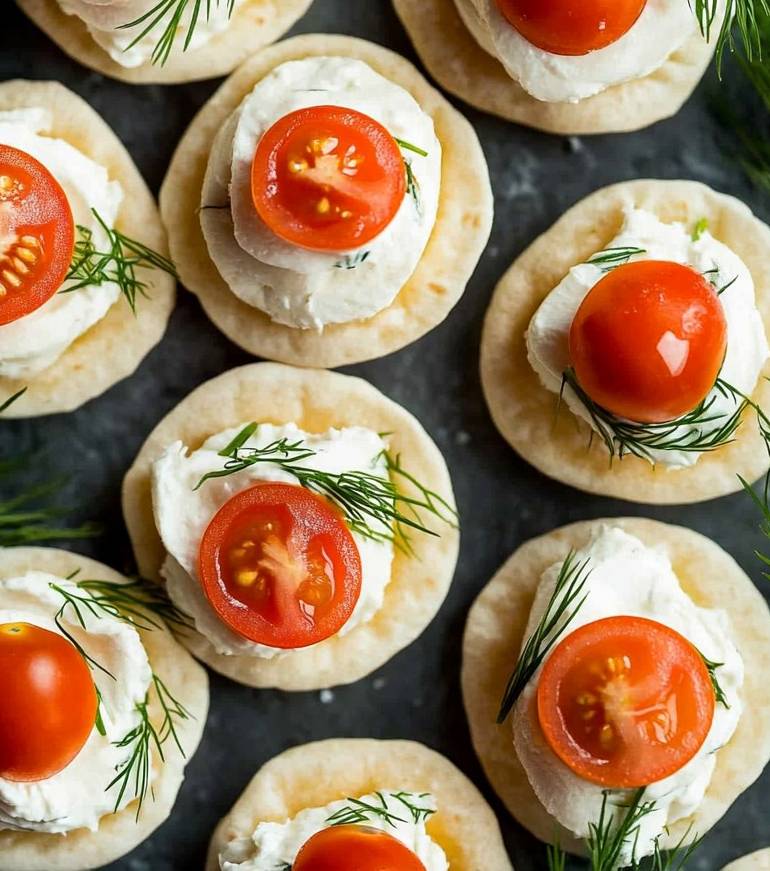 Mini Pizzas au Fromage Frais et Tomates Cerises