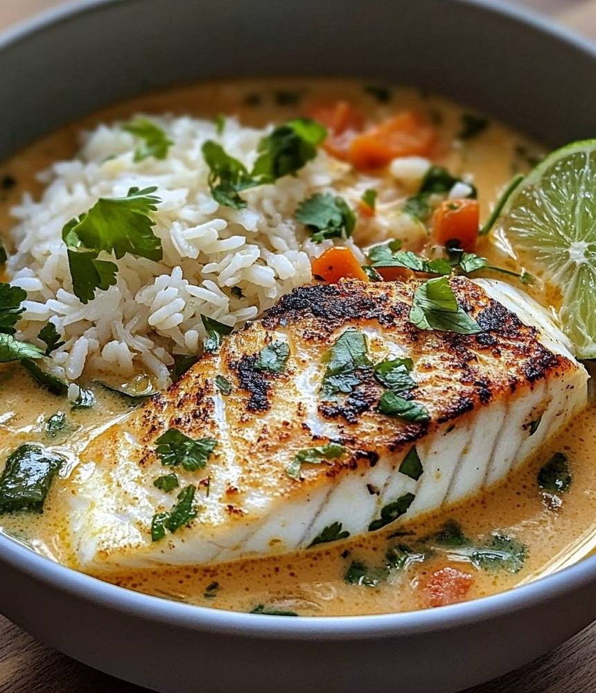 Poisson au lait de coco et riz parfumé Simple