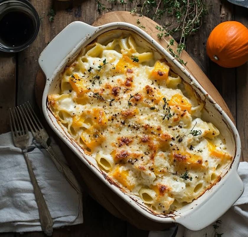 Gratin de Pâtes à la Courge et au Fromage de Chèvre