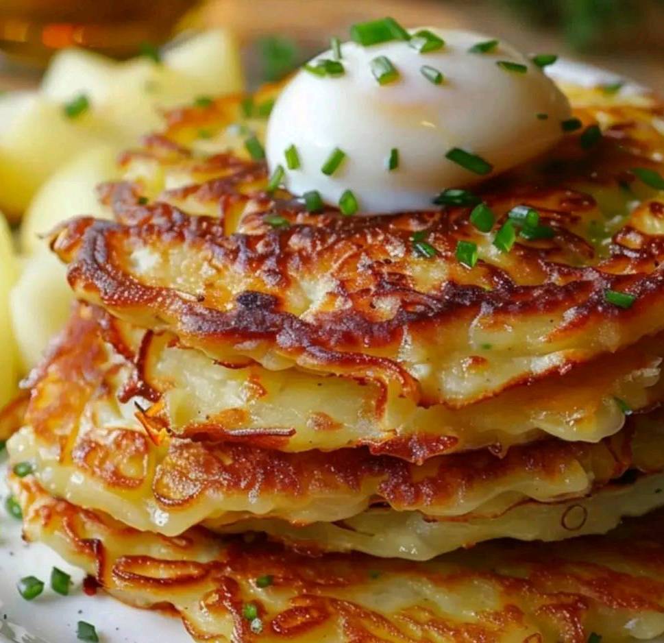 Galettes de pommes de terre dorées et croustillantes servies avec une salade verte