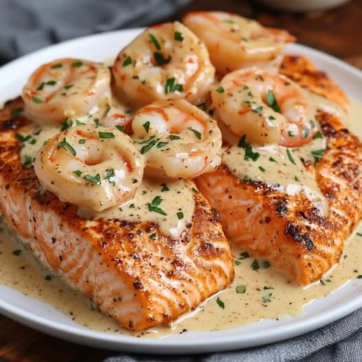 Crevettes et Saumon Cajun avec Sauce Crémeuse à l'Ail Simple