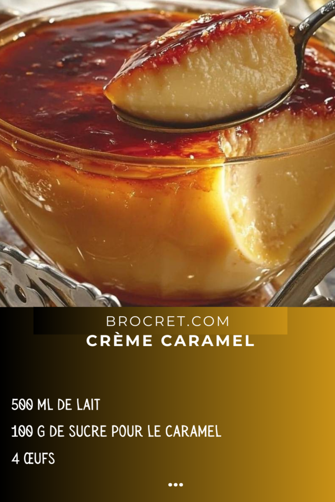 Crème caramel individuelle, nappée de caramel ambré et joliment présentée dans une assiette.