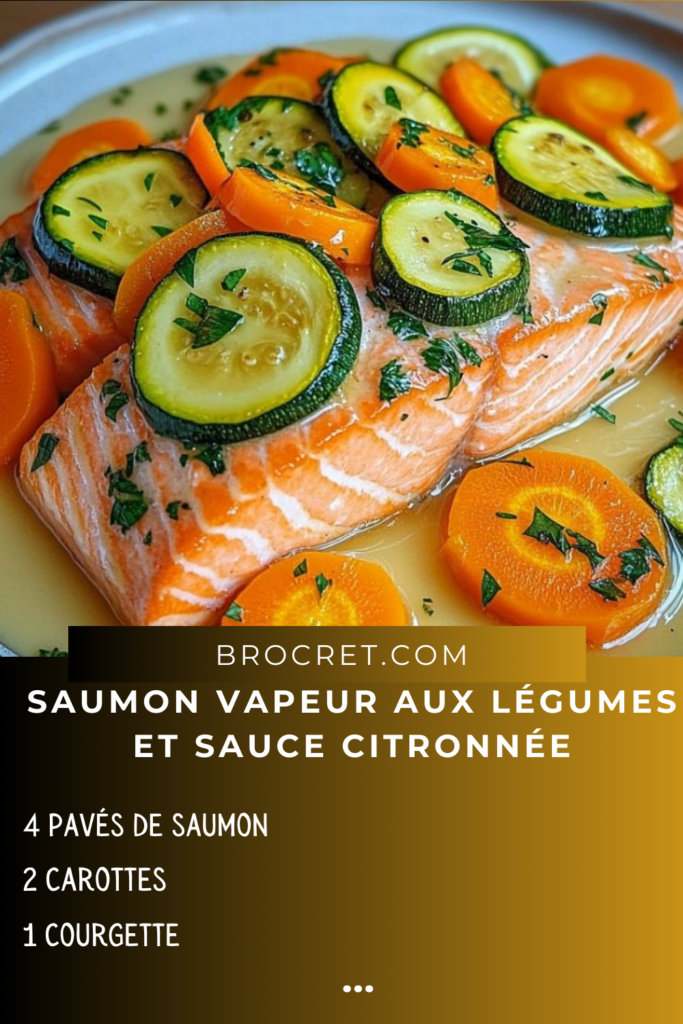 Pavé de saumon vapeur avec légumes colorés et sauce citronnée onctueuse