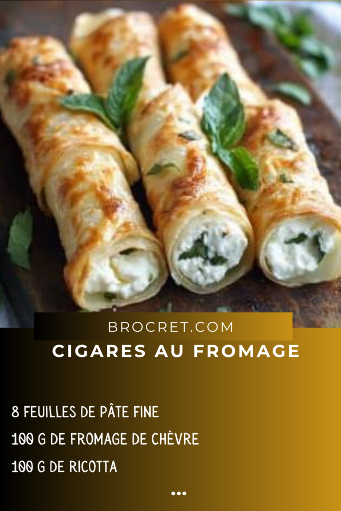 Cigares au fromage dorés, croustillants, garnis d’herbes fraîches et accompagnés d’une sauce au yaourt.