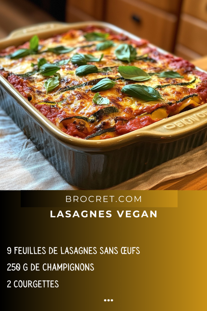 Lasagnes vegan avec des légumes et une crème de cajou, gratinées et servies avec du basilic frais