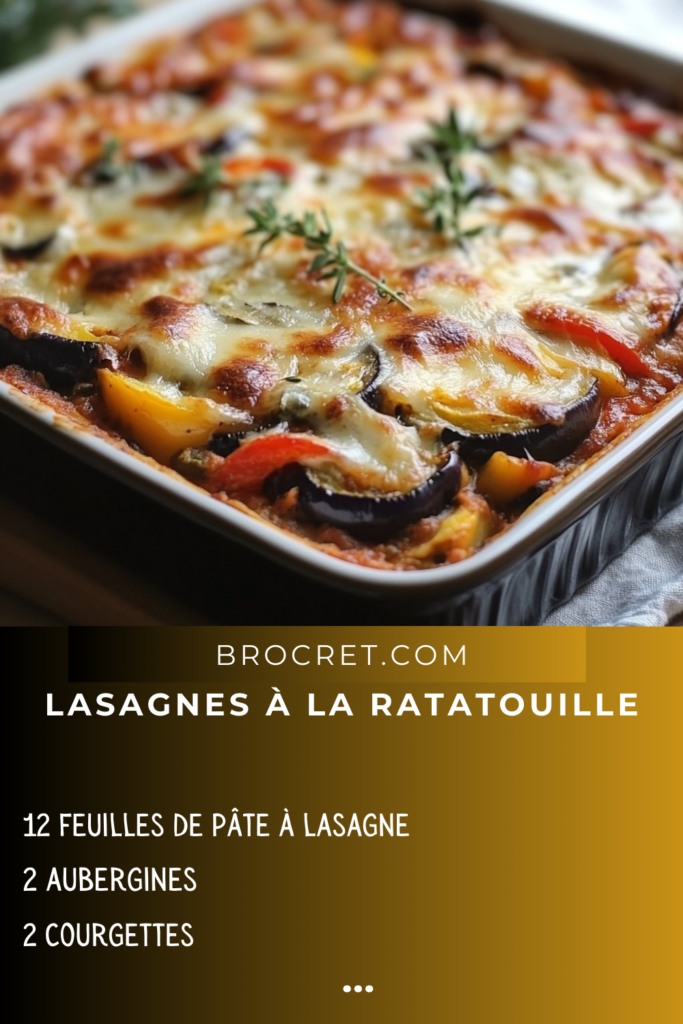 Lasagnes à la ratatouille avec fromage gratiné et légumes colorés, prêtes à être servies