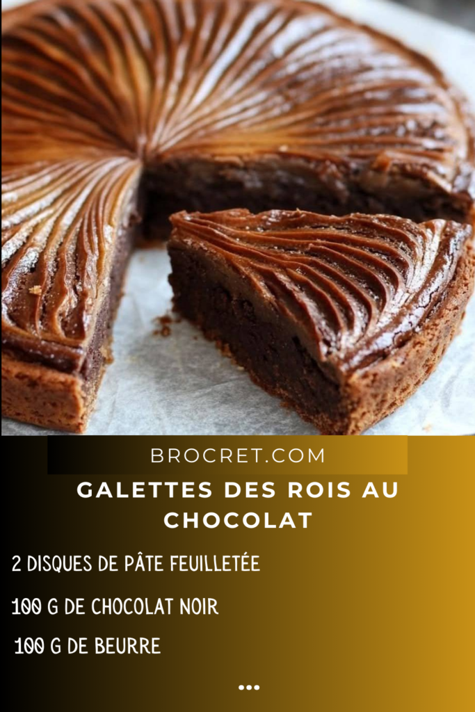 galette des rois au chocolat dorée et appétissante avec une fève à l'intérieur