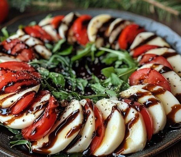 Salade Caprese Festive avec Glace Balsamique