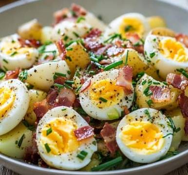 Salade de pommes de terre œufs et bacon Simple