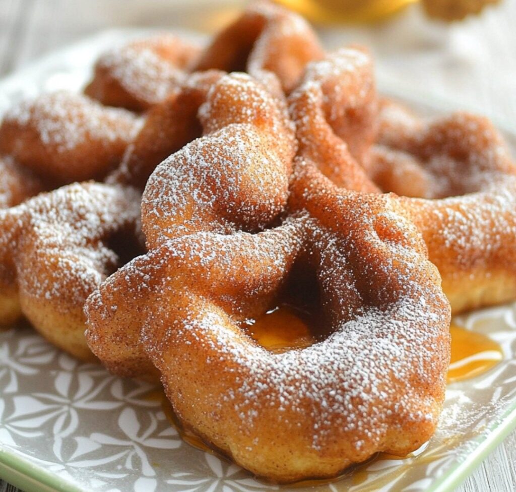 Bugnes torsadées croustillantes au sucre et miel