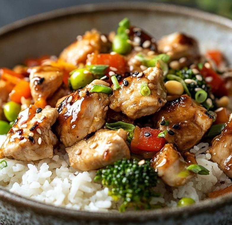 Riz Sauté au Poulet, Légumes Croquants et Soja Simple