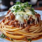 Empilage de spaghetti bolognese au fromage Simple