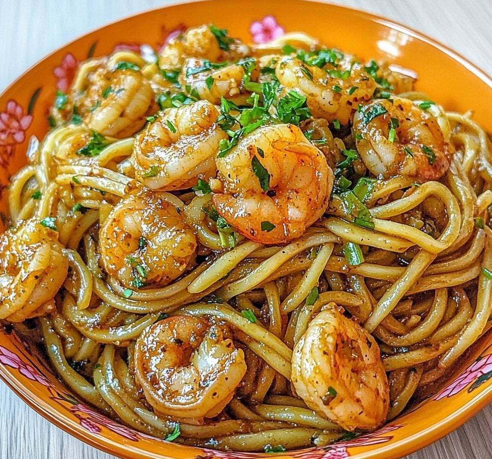 Nouilles Sautées aux Crevettes et Ail simple