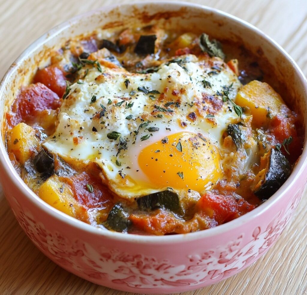 Œuf au Plat sur Ratatouille Gratinée