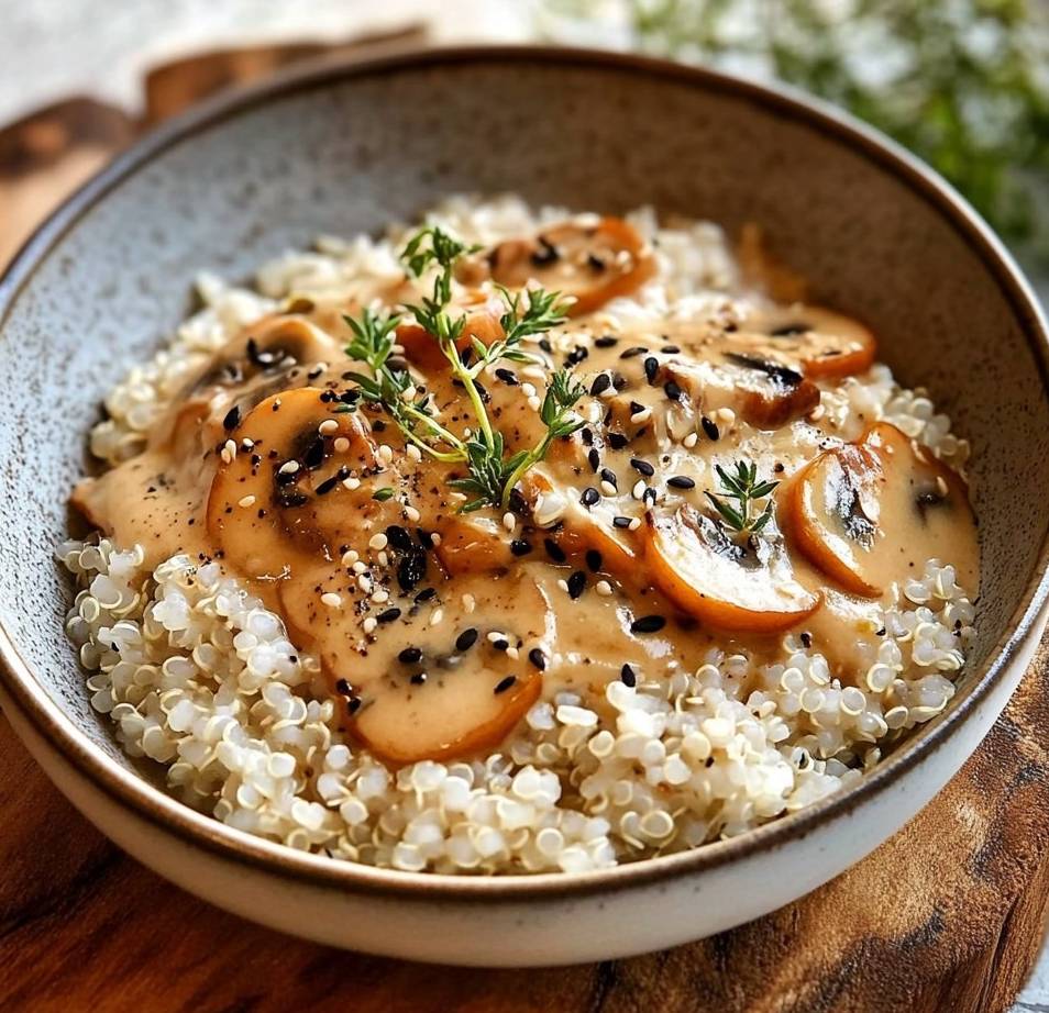 Crémeux de Quinoa aux Champignons et Sauce Onctueuse Simple