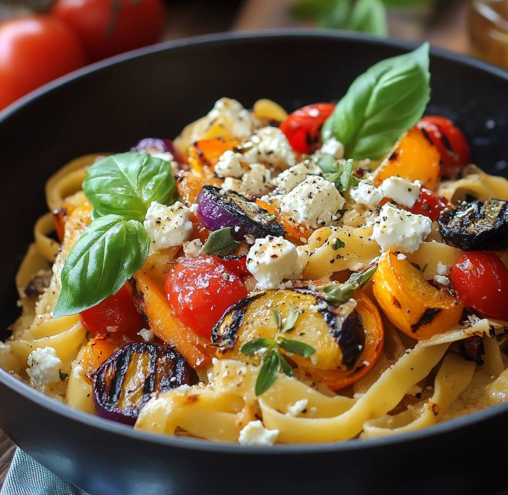 Recette de Tagliatelles aux Légumes Grillés et Feta Simple