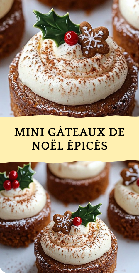 Mini gâteaux de Noël épicés avec glaçage crémeux et décorations festives