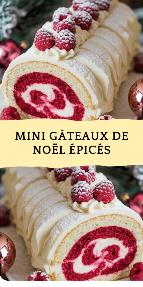 Bûche de Noël framboise roulée garnie de crème mascarpone