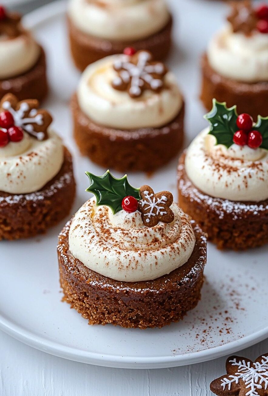 Mini gâteaux de Noël épicés avec glaçage crémeux et décorations festives