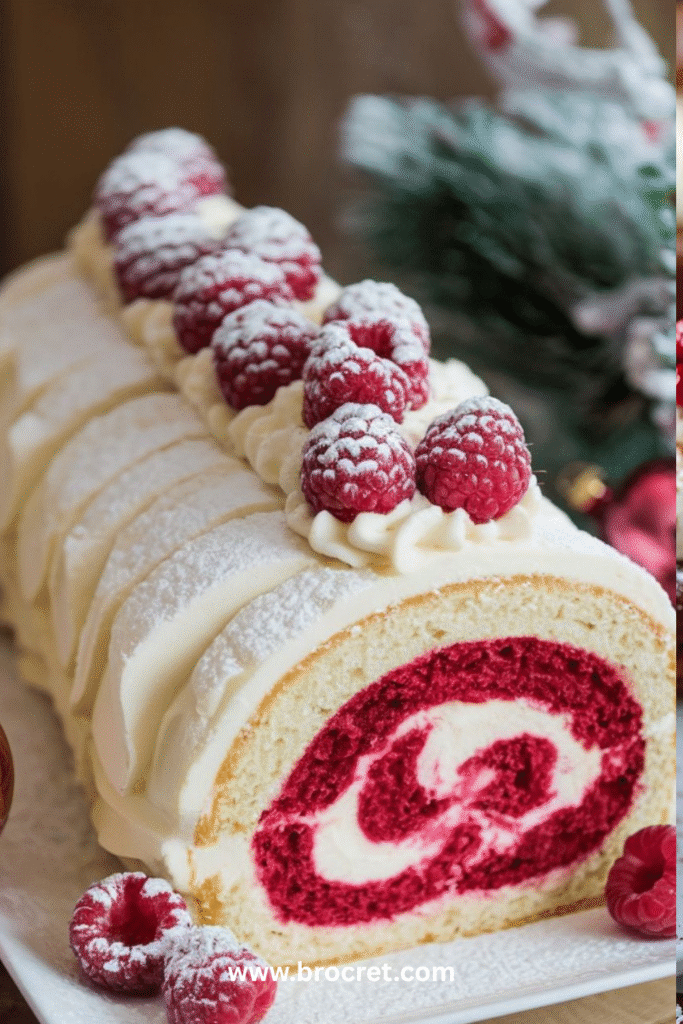 Bûche de Noël framboise roulée garnie de crème mascarpone