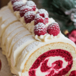 Bûche de Noël framboise roulée garnie de crème mascarpone