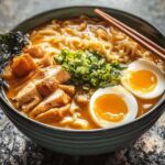 ramen miso épicé au poulet présenté dans un bol japonais