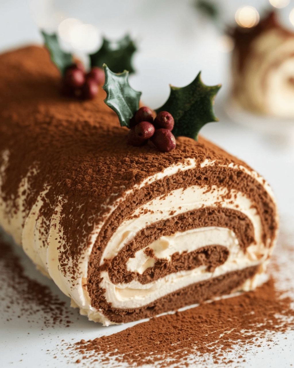 Bûche roulée tiramisu de Noël au mascarpone et cacao