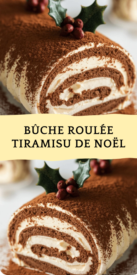 Bûche roulée tiramisu de Noël au mascarpone et cacao