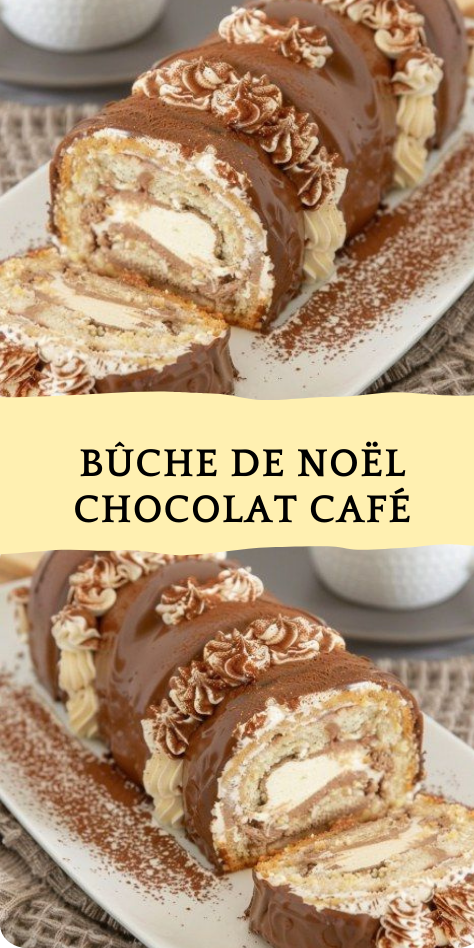 Bûche de Noël chocolat café traditionnelle avec crème au beurre
