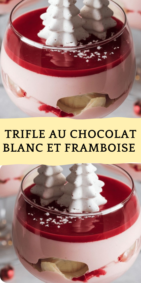 Recette de trifle chocolat blanc framboise illustrée.