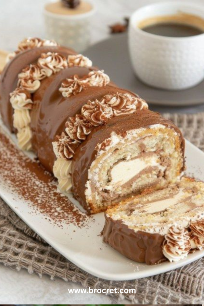 Bûche de Noël chocolat café traditionnelle avec crème au beurre