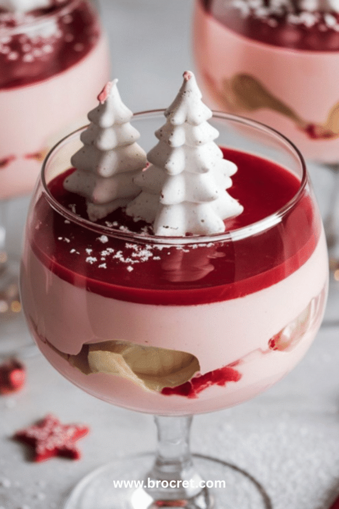 Recette de trifle chocolat blanc framboise illustrée.