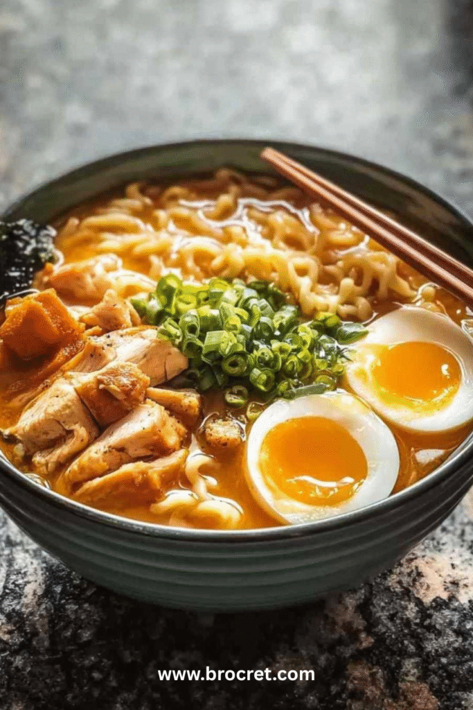 ramen miso épicé au poulet présenté dans un bol japonais