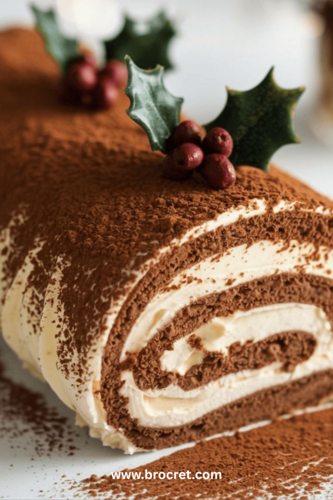 Bûche roulée tiramisu de Noël au mascarpone et cacao